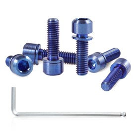 SPEEDWOX 6pcs Bicycle Stem Screw with Washers Set Titanium Alloy Bike Allen Hex Tapered Bolts Screw for MTB Road Bike Stem Parts,M5 x 16mm Blue