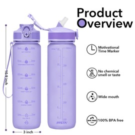 Hyeta 32oz Water Bottles with Straw - Stay Motivated and Hydrated with Convenient Times to Drink Markings, Durable, Leak-proof