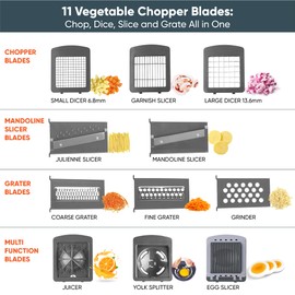 RüK Vegetable Chopper Slicer Onion Dicer, Multi 22-in-1 Veggie Mandoline Food Cutter for Tomato Fruit with Lemon Squeezer, E-Recipe, 11 Blades, Egg Separator & Slicer, Container