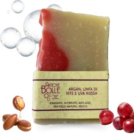 Antiche Bolle - Natural solid soap with olive oil, argan and wine lip - Hand soap for face and body, moisturising, elastic and antioxidant for mature and dry skin - 100 g