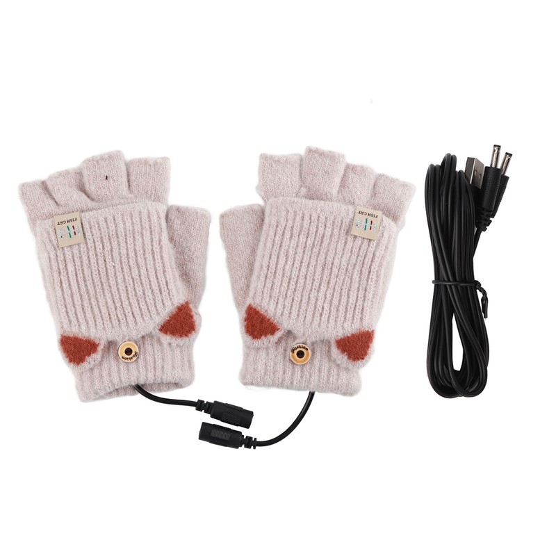 USB Heated Gloves Mitten Men Women Winter Knitted Fingerless Hand