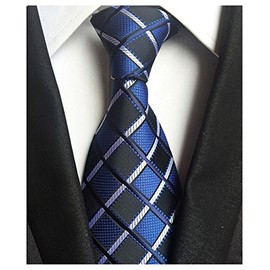 Wehug Hombres Clásico Seda Corbata Tejido Jacquard Corbatas De Cuello Para Hombres, Cuadros azul marino, 3.1 inch