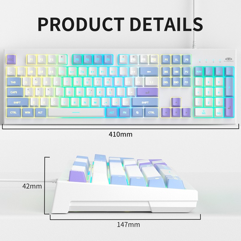 Creamy Keyboards,K2 MageGee Classic Keyboard Wired RGB Backlit 104 Waterproof