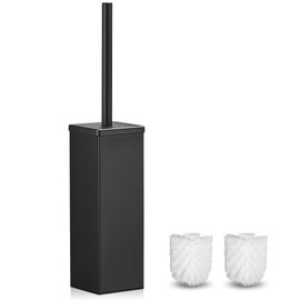 FIISAYL Toilet Brush Black Toilet Brush Stainless Steel with Holder with 2 Interchangeable Brush Heads