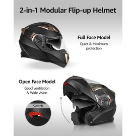 Motorcycle Modular Full Face Helmet DOT Approved - YEMA YM-925 Motorbike Casco Moto Moped Street Bike Racing Helmet with Sun Visor for Adult,Youth Men and Women - Matte Black,XL