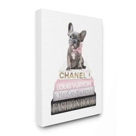 Stupell Industries Dashing French Bulldog and Iconic Fashion Bookstack Wall Art, 16x20, White