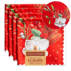 Maison d' Hermine Noel 100% Cotton Kitchen Cloth Napkins Soft & Comfortable Set of 4 for Family Dinners Dining Cocktail Parties Wedding use Thanksgiving/Christmas (45cm x 45cm)