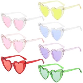 LOHO WONDERZ 7 Pairs Heart Sunglasses, Trendy Cat Eye Heart Glasses, Colorful Vintage Lover Bachelorette Bride Sunglasses Bulk for Women