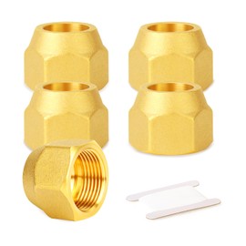 GORAGUCHI 5PCS Brass 1/2" SAE 45 Degree Flare Tube Fitting, 1/2" Air Conditioning Pipe Extension Butt Tube Flare Nut for Air/Fuel/Water/Gas