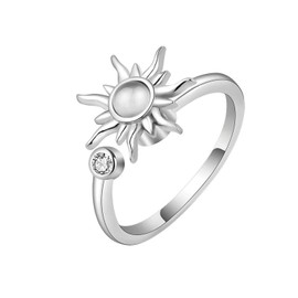 MYANAIL Sun Spinner Fidget Finger Rings for Women Anti Stress Anxiety Rings Sunflower Adjustable Rings, Copper, Cubic Zirconia