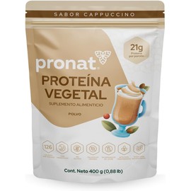 PRONAT  Proteína Vegetal en Polvo  Sabor Capuchino 400 g  21 g de Proteína por Porción  Sin Azúcar  Sin Gluten  Apta para Vegetarianos  Con