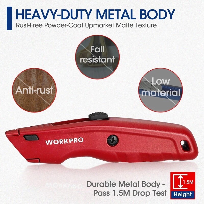 WORKPRO Premium Utility Blade Knife Retractable All Metal Heavy Duty