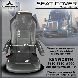 ALFA-WAYS Seat Covers for Trucks fits Kenworth Model T680, T880, W990 Gray Short Armrsts 15" - Truck Seat Covers Protection - Trucks Accessories Quilted Eco-Leather