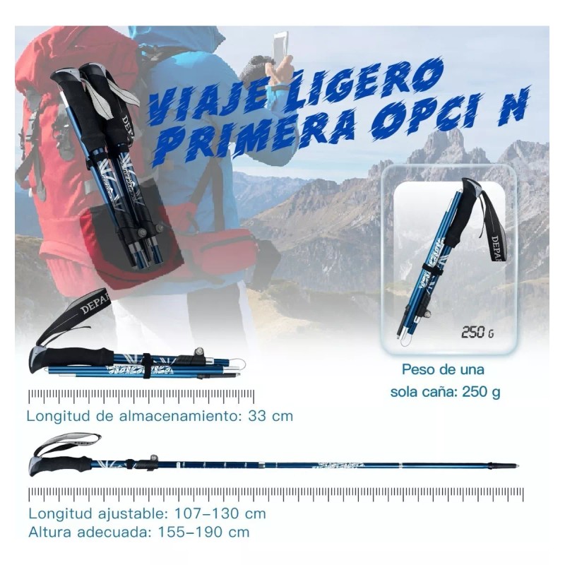 bastones senderismo 2 Bastón Trekking Plegable Ligero Senderismo Caminar Escalar