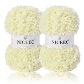 NICEEC 2 Skeins Teddy Fur Yarn Super Soft Yarn Chunky Fluffy Faux Fur Yarn Fuzzy Yarn Eyelash Yarn for Crochet Knit -Total Length 2×50m(2×55yds,3.53oz×2)-Light Yellow