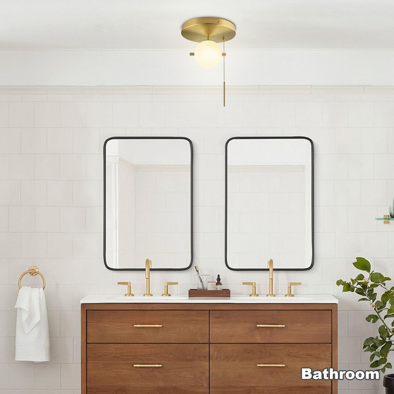 Soutas Gold Pull Chain Ceiling Light Glass Globe Flush Mount