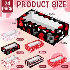 24 Pieces Valentine Treat Boxes Valentine Heart Cookie Boxes with Window 12 x 5.5 x 2.5 Inch Valentine Bakery Boxes Heart Gift Boxes Candy Heart Containers for Valentine Wedding Party Favor