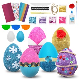 Easter Basket Stuffers White Eggs Painting Kit-Paintable Flocking Eggs, Doodle Kit for Princess DIY Design, Easter Basket Essentials Egg Decoration Hunts Fillers, Easter Gift