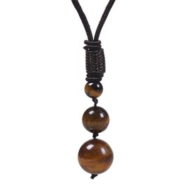 Caiyao Lucky Natural Crystal Black Obsidian Tiger Eye Stone Bead Pendant Necklace Energy Healing Adjustable Braided Rope Cord Necklace for Women Men Protection Jewelry Gift-I 3tiger eye