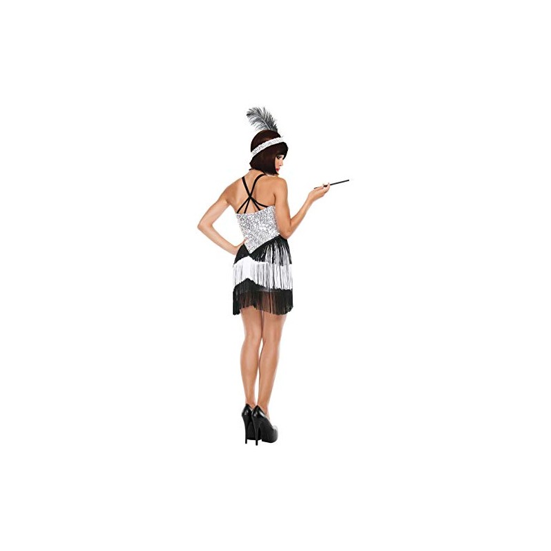 Starline Sexy Roaring 20s Boardwalk Flapper Women's Costume, Silver/Black, Medium