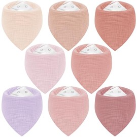 Muslin Bibs 8 Pack Bandana Dribble Bibs 100% Cotton for Teething, Adjustable Snap Drool Bibs for Newborn&Baby Boys Girls 0-36 Months Purple&Pink