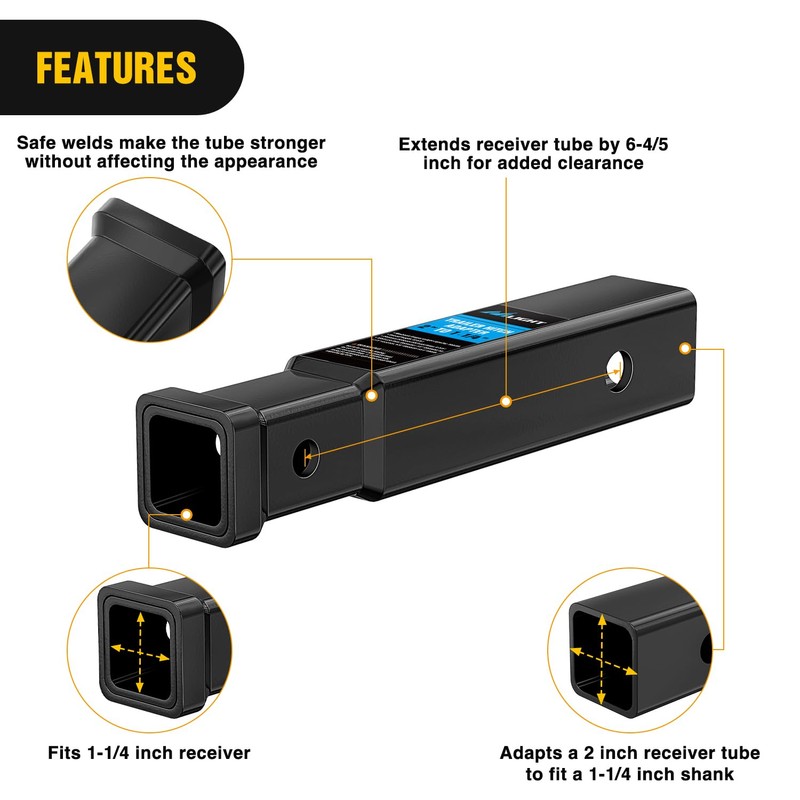 Nilight Trailer Hitch Receiver Extender Adapter Reducer 2 to 1-1/4