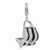Amore LaVita Sterling Silver Black Enameled CZ Handbag with Lobster