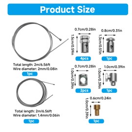 Arvoni 2 x 2 m universal cable set, repair kit for motorcycle/bicycle/scooter, including 9 nipples, compatible with gas, gear and clutch cables