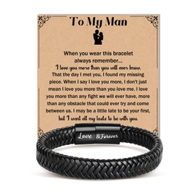Focxoio Husband Boyfriend Gift from Wife Girlfriend, To My Man Bracelet Anniversary Birthday Gifts for Him,Mens Leather Bracelet Jewellery Presents for Men Who Have Everything