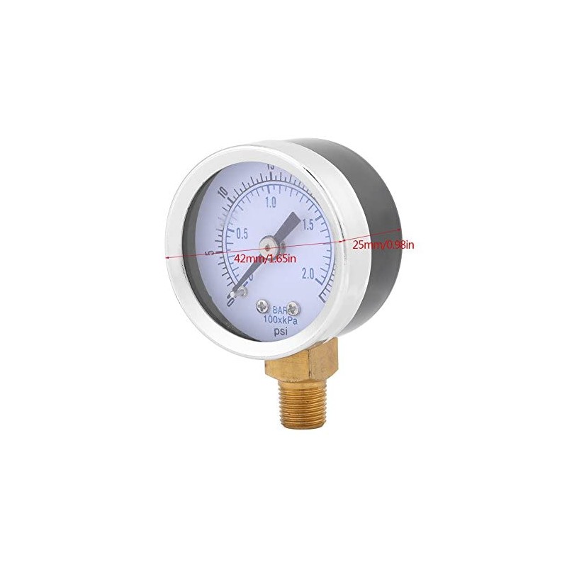 Walfront Pressure Gauge 0-30psi/2bar, 1/8" BSPT, Dual Scale, Compact, Metal