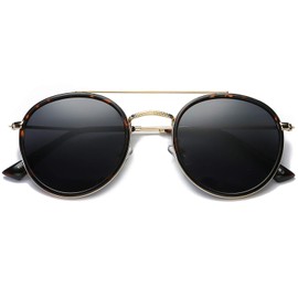 DUSHINE Small Round Double Bridge Sunglasses For Women Men Polarized 100% UV Protection