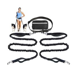 Correa de Perro para Correr sin Manos de Doble para Correr, Caminar, Entrenar, Senderismo, Cuerda Elástica Duradera y Asas Doblemente Acolchadas, con Riñonera para Cinturas de 26" a 47" (Negro)