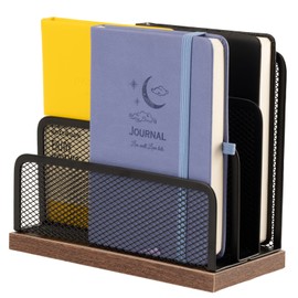 Schreibtisch-Organizer aus Holz, Desktop-Aktenordner, Metallgeflecht mit 3 vertikalen aufrechten Fächern, Postsortierer, Brief-Organizer für Briefe, Postkarten, Broschüren, Posthalter (2 Stück)