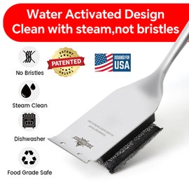 XUDKAKAIXIN Grill Brush Bristle Free,with 1 Replacement Head,Unique Steel Fibers Pad [Safe & Efficient] Perfect for Cast Iron/Stainless-Steel Grates-,Grill Cleaner for Outdoor Gril,Gifts for Men/Dad