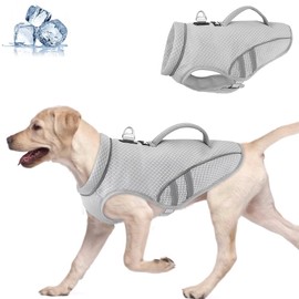 SlowTon Dog Cooling Vest with Handle - Pocket for Ice Pack, UV Protection Breathable Cooling Shirt for Large Medium Small Dog, Adjustable Cooling Jacket for Outdoor Hiking Walking Summer (GY, XXL)
