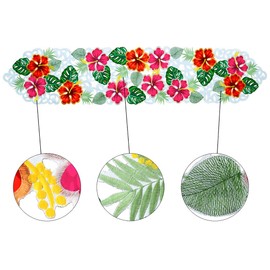 Simhomsen Embroidered Tropical Palm Leaves and Hibiscus Flower Table Runners for Hawaiian Luau Party, Paradise Jungle Beach Themed Party or Baby Shower Decorations (14 × 54 inches)