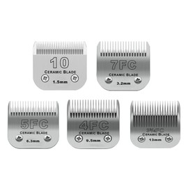 Detachable Pet Dog Grooming Ceramic Blades,Compatible with Andi-s,Oster-A5,Wahl KM10 Series,Size 10/7FC/5FC/4FC/3-3/4FC, 5 Count