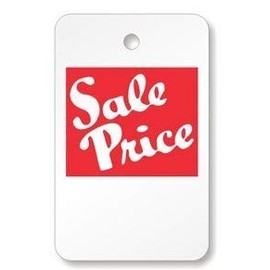 "Sale Price" Small Tag, 1.25" x 1.875", Bright Red Ink on White Cardstock, Punched Hole-No String - Pack of 1,000 Tags