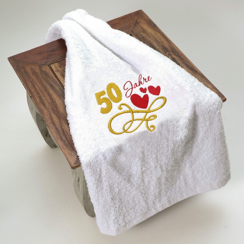 Abc Casa Gift Towel for 50th Birthday with Embroidered Hearts