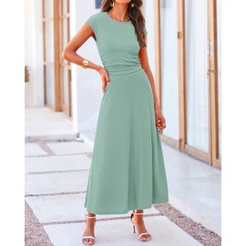 BTFBM Women Two Piece Skirt Set Summer 2025 Casual Vacation Crew Neck Short Sleeve Cropped Top Elastic Waist Midi Skirts(Fruit Green, Small)