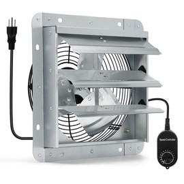 Hipoilk 7 Inch Shutter Exhaust Fan with Speed Controller and Power Cord, Wall Mount Attic Fan for Greenhouses, Sheds, Garages, Chicken Coops, Barns Ventilation, 760 CFM