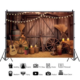 ASDCXZ Western Cowboy Photo Background 2.2 x 1.5 m, Wild West Rustic Wooden House Barn Door Autumn Photo Wall Background Baby Shower Birthday Western Party Decoration Banner Photo Studio Props