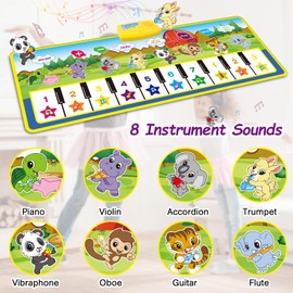 PlinkPlunk Piano Mat, Toys for 1-4 Year Old Boys Girls, 39.5" X 14" Musical Mat 8 Instrument Sounds Dance Mat for Toddlers Touch Play Dancing Mat Toy for 1 2 3 Year Old Boys Girls Gifts