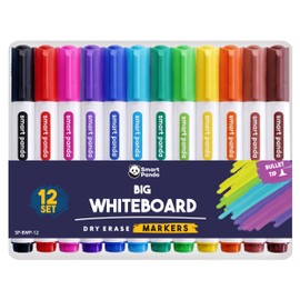 Smart Panda 12 Big Whiteboard Pens Bullet Tip Whiteboard Markers – Dry Erase Markers, Perfect for Home, School or Office - 12 Set Assorted Colours