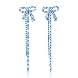 Sparkly Bow Earrings for Women Trendy Rhinestone Chain Tassel Earrings Dangle Jewelry for Wedding Prom Brides Bridesmaid Outfits Christmas Gifts 2024