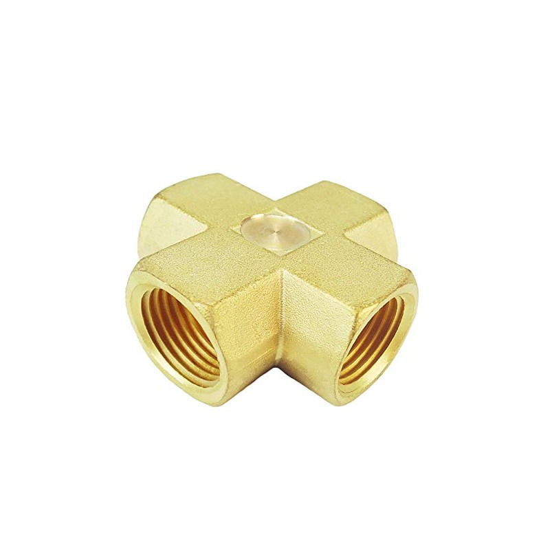 Nigo Industrial Co. Forged Brass Pipe Fitting, 4-Way Tee, Female