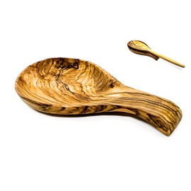 Kityemo Olive Wood Spoon Rest for Kitchen, Cooking Spoon Rest, Wooden Spoon Rest, Smooth Wooden Spoon Holder for Stove, Perfect Holder for Spatulas, Spoons, Tongs and More (Olive Wood 1 Piece)