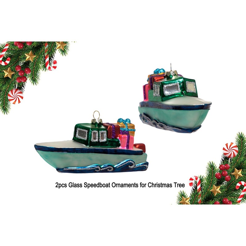 2 Count Blown Glass Speedboat Speed Boat Christmas Ornament