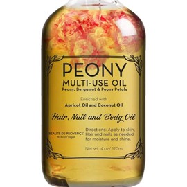 Beaute de Provence Peony Multi-Purpose Oil for Face Body Hair - Apricot for Dry Skin with Vitamin E Sweet Almond Organic Blend of Rose Petal and Bergamot Essential Oils 4 Fl Oz Rose / 얼굴 몸 머리카락을 위한 보테 드 프로방스 모란 다용도 오일 - 살구 건성 피부를 비타민 E 스위트 아몬드 장미 꽃잎 및 베르가못 에센셜 오일의 유기농 블렌드 4 Fl Oz Rose