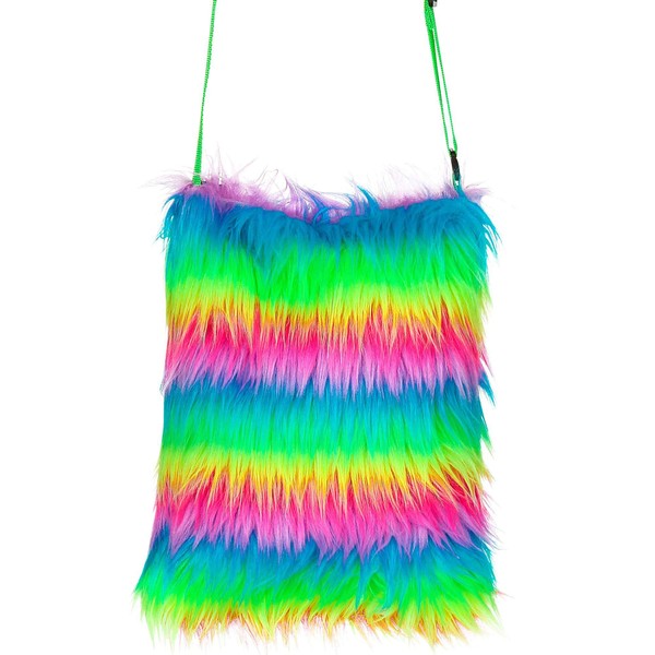 Widmann - Handbag Plush Accessory 80s Retro Animal Costume Theme Party Carnival Halloween, rainbow